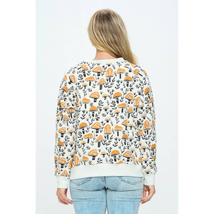 Primefield <b>Women's</b> Crew Neck Sweatshirt Long Sleeve Printed Mushroom <b>Pattern</b> Cotton Polyester Autumn Casual Wear - Product Image 4