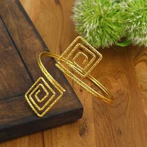 Geometric Stainless Steel Upper Arm Cuff Bracelet <b>Adjustable</b> Spiral <b>Square</b> Gold Silver Minimalist Bohemian Jewelry Gift - Product Image 1