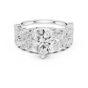 Anillo de compromiso de diamante cultivado en laboratorio de 2 quilates con corte de pera, oro macizo de 18 quilates, certificado IGI, con racimo marquesa y tallo dividido, VVS E-F, anillo fino - Product Image 3