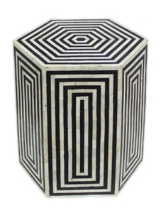 Geometric Bone Inlay <b>Side</b> <b>Table</b> Mosaic End <b>Table</b> Drum Accent <b>Table</b> for Living Room Modern Home Decor - Product Image 2