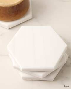 Posavasos hexagonales blancos con efecto mármol, juego de posavasos de piedra hechos a mano de lujo, cuatro variaciones - Product Image 1