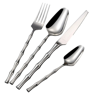 Juego de Cubiertos de Acero Inoxidable de Diseño Moderno al por Mayor con Mango de Bambú, Pulido Espejo, para Restaurante, Hotel y Hogar - Product Image 1