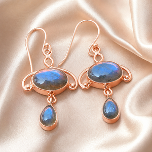 Pendientes de Labradorita Doble Natural en Plata de Ley 925, Hechos a Mano, Estilo Boho, de Lujo, Chapados en Oro Amarillo y Rosa, para Regalo - Product Image 3