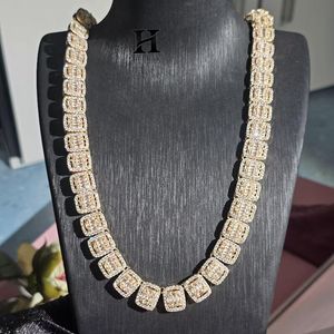 Luxury Pink Diamond Baguette Cluster <b>Chain</b> Necklace 14K Rose Gold <b>Iced</b> <b>Out</b> Emerald Cut Link Choker Men Hip Hop Jewelry Wholesale - Product Image 5