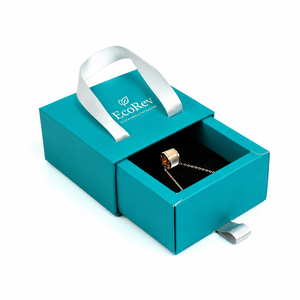 Green Eco-Friendly Art Paper Jewelry Drawer <b>Box</b> with Gold Foil Hot Stamping Customizable Ribbon Handle Sliding Drawer & Gift <b>Box</b> - Product Image 2