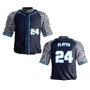 Camiseta de Béisbol Azul Marino para Hombre, Manga Corta, Cierre de Botones, Absorbe la Humedad, Estampado Geométrico, Poliéster, Todas las Temporadas, Uniforme para Adultos - Product Image 1