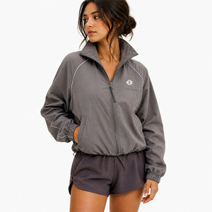 Women Reflective Piping Windbreaker Shorts Set <b>Lightweight</b> Athletic Zip Up Run Outerwear Reflective Windbreaker <b>Jacket</b> for men - Product Image 4