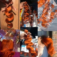 Lot de 3 mèches de cheveux brésiliens ondulés couleur gingembre avec closure