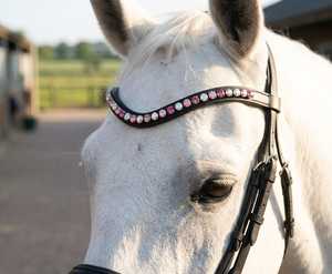 Cómoda Diadema de Cuero de Lujo con Incrustaciones de Cristal en Forma de Corazón, Personalizable con Logotipo, Diadema Internacional Premium con Pedrería para Caballos - Product Image 2