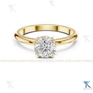 Round Brilliant Cut Diamond Solitaire Engagement <b>Ring</b> In Yellow Gold Classic Style Women's Jewelry - Product Image 1