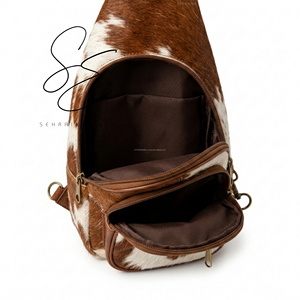 Bolso bandolera de cuero genuino con pelo de vaca, bolso cruzado de pecho, mini mochila unisex, bolso de hombro con una sola correa, riñonera de viaje. - Product Image 6