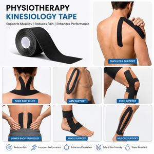 Bande de kinésiologie K-Star 5 cm x 5 m, noire, élastique, pour le soutien musculaire, soulagement de la douleur et récupération des blessures sportives - Product Image 3