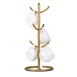 Retro Metal Mug Holder Stand With Curved Hooks For Kitchen Countertop <b>Storage</b> Rack Single Tier Durable Design - Product Image 2