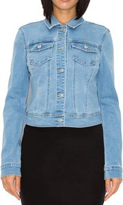 Veste en jean bleu clair avec col rabattu, fermeture boutonnée, manches classiques, couleur unie, coupe ajustée, style décontracté pour le printemps - Product Image 2