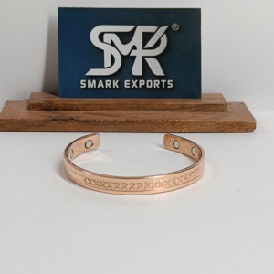 Classic Metal Craft Copper Cuff <b>Bangle</b> Geometric Cross Pattern Minimal Etched Design Handmade Open Bracelet - Product Image 1