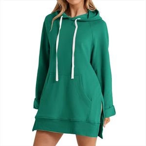 Robe à capuche pour femme, coupe ample, avec fente à l'ourlet, cordon de serrage, grande poche, pull à capuche de qualité professionnelle, longueur mi-longue, dernier design - Product Image 6