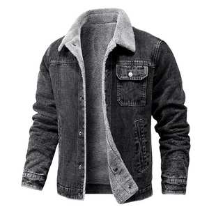 Veste en jean pour homme, doublée sherpa, épaisse et chaude, style vintage, coupe slim, décontractée, type trucker, grandes tailles - Product Image 4