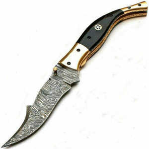 Navaja de Bolsillo Plegable de Acero de Damasco Personalizada con Mango de Cuerno, Nombre y Logotipo Personalizados, Apta para Lavavajillas, Diseño Moderno - Cuchillo de Caza de Alta Calidad - Product Image 3