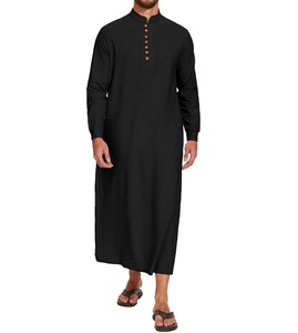 New Arrival Fashion Printed Traditional Embroidery Long Sleeve Black <b>Thobes</b> Jalabiya Jubbah For Hajj And Umrah Thawb Breathable - Product Image 1