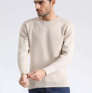 Pull en tricot beige pour homme, couleur unie, coupe classique, manches longues, style automne, 100% acrylique - Product Image 1
