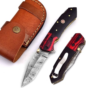 Custom Handmade Damascus Steel Pocket <b>Knife</b> With Wooden Handle and Fine Leather Sheath Camping <b>Knife</b> Folder <b>Knife</b> - Product Image 1
