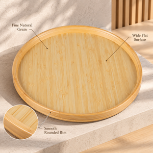 Assiette de service en bois de manguier raffiné, motif uni, durable, lisse, avec rebord surélevé |   Assiette de service peu profonde pour mariage, vaisselle moderne - Product Image 2