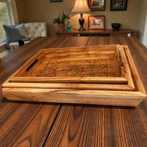 Ensemble de 3 plateaux en bois faits à la main, plateaux décoratifs pour table basse, plateau de service rustique style ferme, décoration d'intérieur, cadeau - Product Image 6