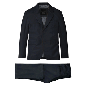 Traje de dos piezas de cuero gris oscuro para hombre, blazer de solapa con muescas y pantalones, corte sencillo - Product Image 5