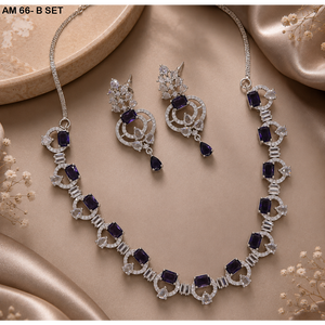MIJ Luxury American Diamond CZ Stones Silver Plated Alloy <b>Bridal</b> Wedding Engagement Jewelry Set Fancy Style - Product Image 1