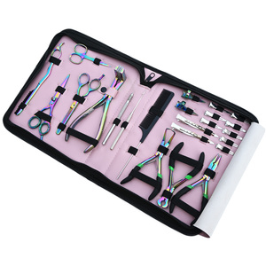 Private Label Hair Stylist Extension Tool Kit Stainless Steel <b>Crimping</b> Plier Thinning Razor Tail Comb <b>Set</b> Supplier - Product Image 1