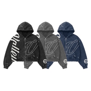 Ensemble sweat à capuche et short délavé pour homme, motif lettres imprimées, style streetwear, taille élastique avec cordon de serrage, fermeture éclair avant, style USA - Product Image 2