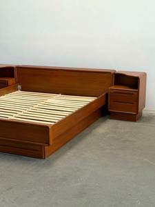 Base de Cama de Plataforma de Madera Maciza de Teca con Mesitas de Noche y Cajones de Almacenamiento, Muebles de Dormitorio Modernos de Mediados de Siglo - Product Image 6