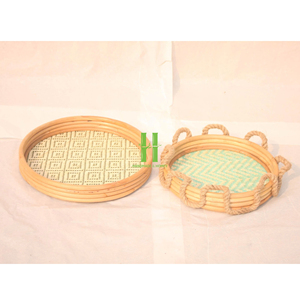 Ensemble de 2 plateaux ronds tissés à la main, plateau de service carré en rotin personnalisable pour aliments, plateau en osier naturel tissé OEM fabriqué au Vietnam - Product Image 2