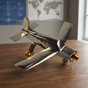 Maquette d'avion en métal artisanale, finition argent et or, modèle décoratif pour la maison, le bureau, la table - Product Image 5