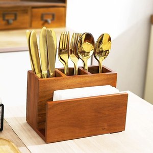 Porte-ustensiles en bois moderne, support à couverts, organisateur de cuillères, fourchettes et couteaux, rangement pour comptoir de cuisine, trois niveaux - Product Image 1