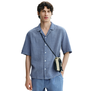 Chemise en mousseline pour homme, coupe décontractée, manches courtes, légère, respirante, boutonnée, idéale pour les vacances d'été, la plage et les stations balnéaires - Product Image 1