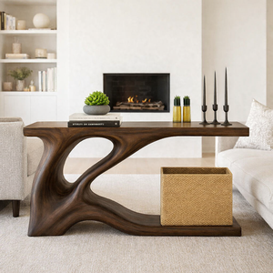 Handcrafted Modern Home Living Room Console <b>Table</b> Natural Saman Solid Wood Curved Design Dining Entrance Use Accent <b>Table</b> - Product Image 1