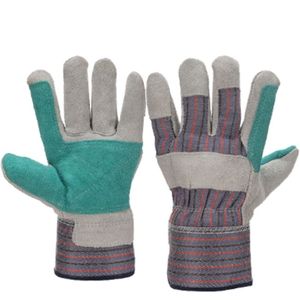 Gants de travail en cuir de vachette, paume renforcée avec languette et pouce, dos en coton, manchette de sécurité caoutchoutée pour usage industriel - Product Image 1
