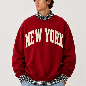 Hot Sale Men <b>Mock</b> <b>Neck</b> Sweatshirt Custom Varsity Letter New York Print Low MOQ Winter Fleece Pullover <b>Tops</b> OEM Bulk Supplier - Product Image 5