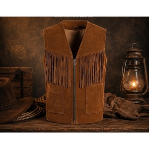 Gilet en cuir suédé personnalisé avec franges pour homme, gilet de cowboy western, gilet en cuir de moto haut de gamme, OEM ODM - Product Image 2