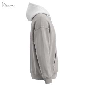 เสื้อฮู้ดซิปผ้าฟลีซคอตตอน 100% หนานุ่มพิเศษ สีเทาอ่อนขาวสองสี แบบยูนิเซ็กซ์ มีซิปยาวเต็มตัว กระเป๋าแยกส่วน - Product Image 3
