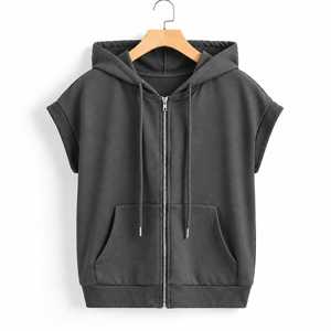 Sudadera con Capucha sin Mangas para Hombre, con Cierre, Color Sólido, Felpa Francesa, Estilo Casual Urbano, Corte Regular, Transpirable y de Secado Rápido - Product Image 2