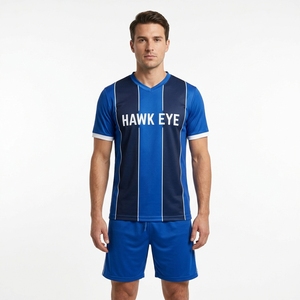Conjunto de Camiseta de Fútbol para Hombre Hawk Eye, Azul a Rayas, Cuello en V, Manga Corta, Uniforme Transpirable para Adultos - Product Image 1
