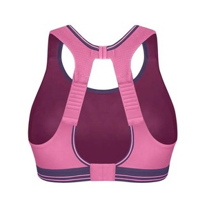 Sujetador deportivo rosa para mujer, estilo racerback, de alto soporte, sin costuras, con malla y ribetes en contraste, ropa deportiva transpirable de spandex y poliéster - Product Image 2