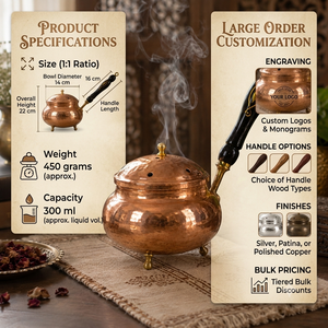 Handcrafted Hammered Copper Incense <b>Burner</b> Wooden Handle Bakhoor <b>Burner</b> Oud <b>Burner</b> Charcoal Censer Home Decor OEM ODM Gift - Product Image 5