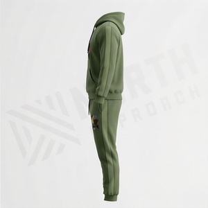 Ensemble de survêtement unisexe vert olive à capuche, imprimé géométrique, tenue décontractée, sweat-shirt et pantalon en coton longs, style automne - Product Image 3