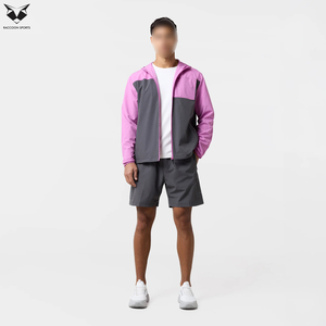 Conjunto de Pantalones Cortos y Chaqueta Deportiva Ligera con Capucha para Hombre, en Rosa y Gris, con Pantalones Cortos Deportivos Transpirables para Gimnasio - Product Image 2