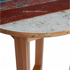 Table ronde en bois de bateau récupéré, couleur naturelle, style rustique, mobilier de pub durable pour bar à domicile, restaurant, café - Product Image 4