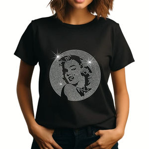 Camisetas de Mujer al por Mayor con Pedrería, 100% Algodón, Transpirables, Tops de Verano, Colores y Tallas Personalizadas - Product Image 3