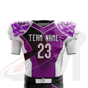 Custom Sublimated American Football Uniform Men's Purple Black V-Neck Short Sleeve Moisture Wicking Fitted Jersey Pants Set - Product Image 6